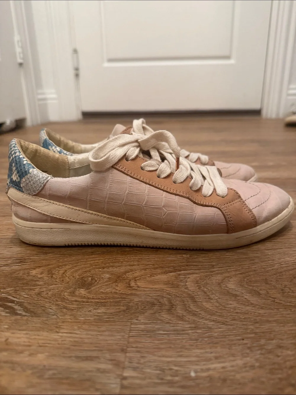 Dolce Vita Pink Croc-Embossed Sneakers with Blue Snake Heel Accent